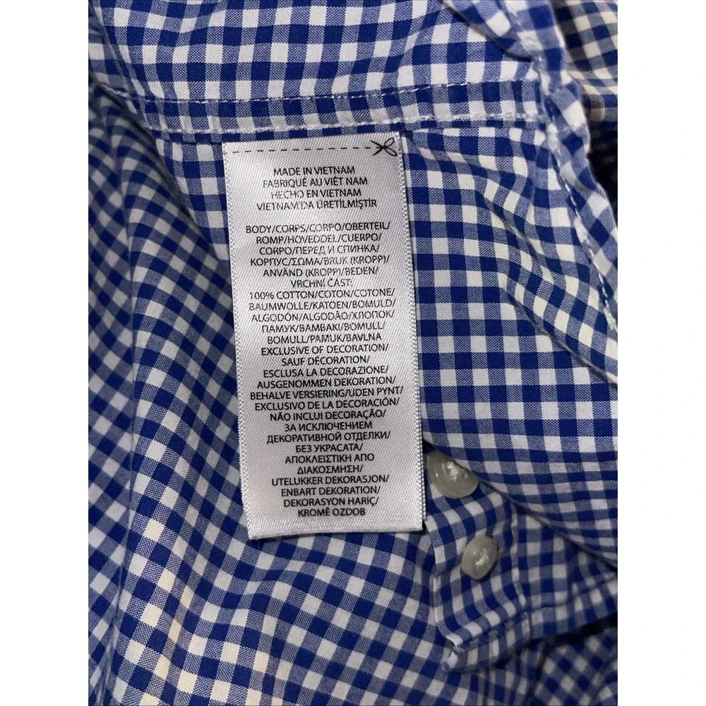 Ralph Lauren Natural‎ Stretch Shirt Boys S/P 8 Blue Gingham Check Button Down